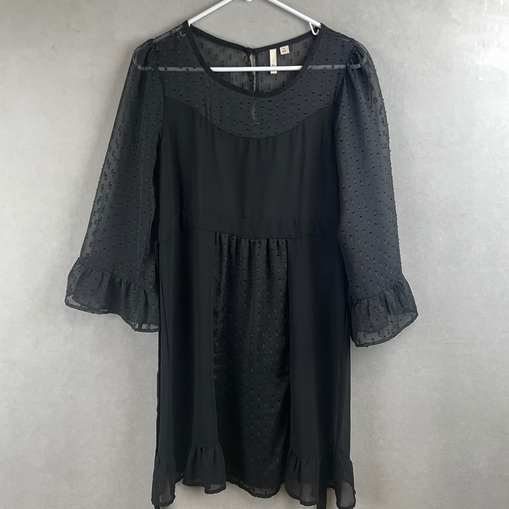 Frenchi Wmns Black Swiss Dot Ruffle Whimsigoth Romantic Mini Dress 3/4 Sleeve XL